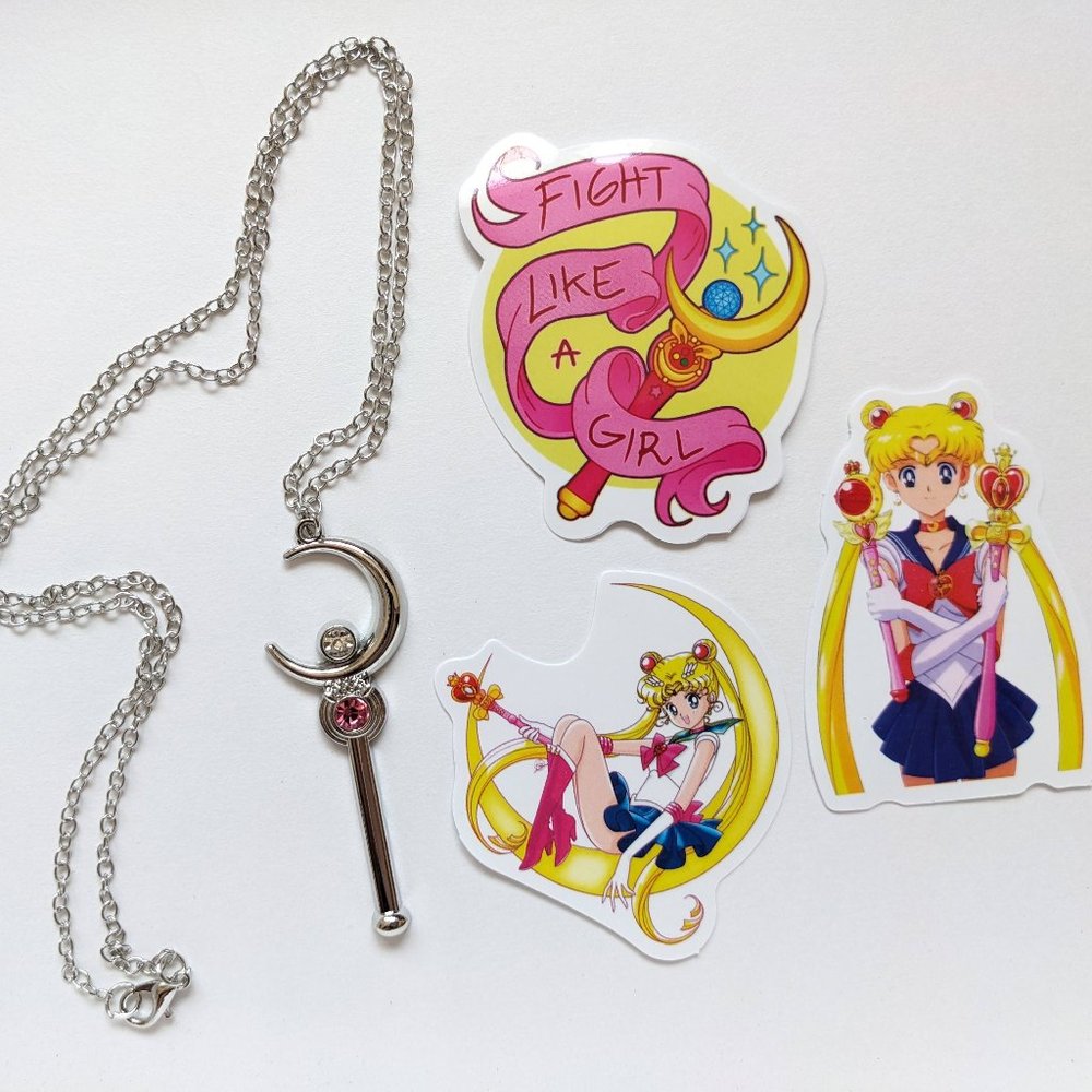 Sailor Moon necklace plus 3 waterproof stickers anime gift set